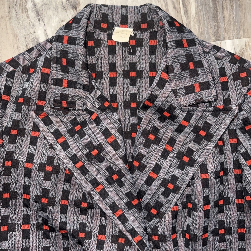 Vintage Women's 2 Button Blazer Jacket Polyester Gray Black Red Design 15/16 - Picture 5 of 13